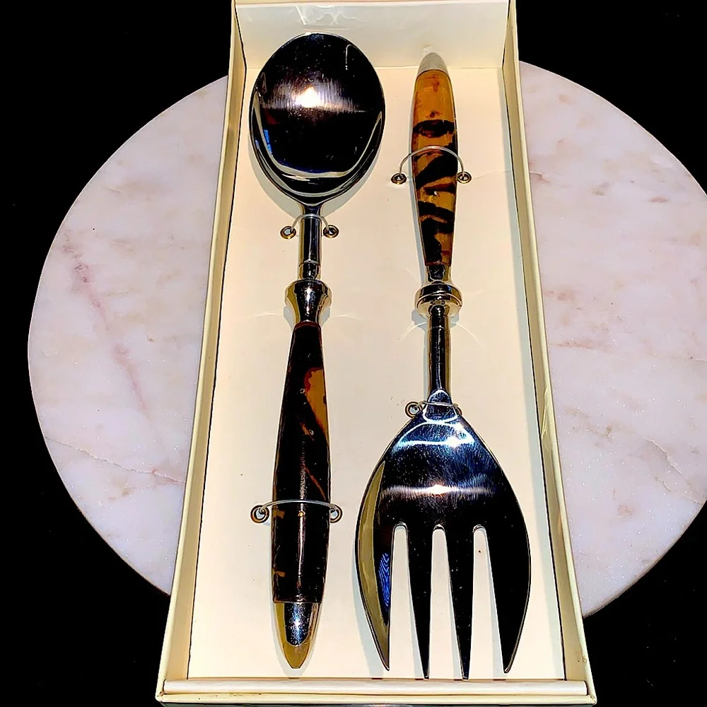 RALPH LAUREN SALAD SERVERS WENTWORTH TORTOISE NIB